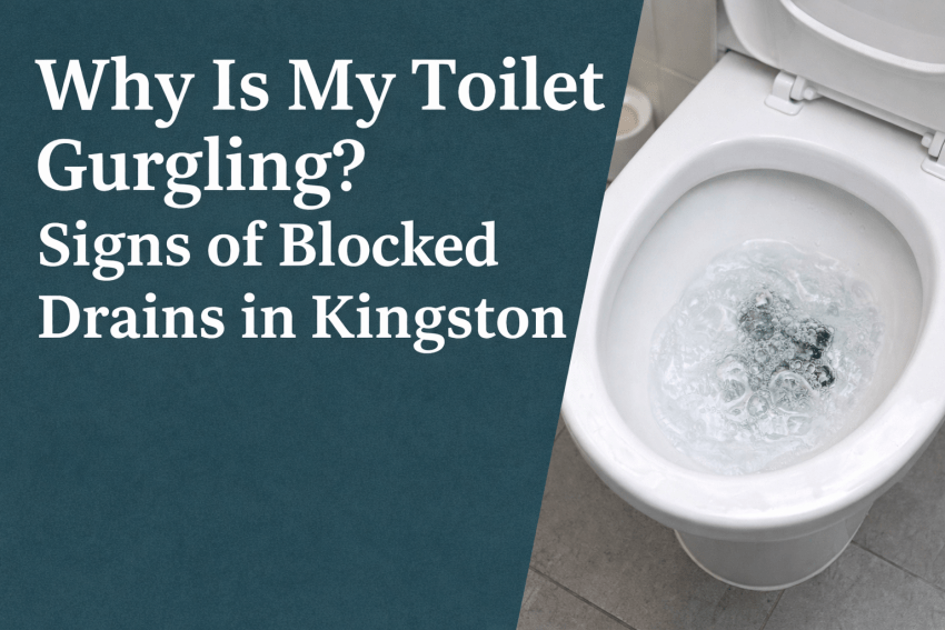 A bathroom in Kingston with a close-up of a gurgling toilet, highlighting potential blocked drain issues