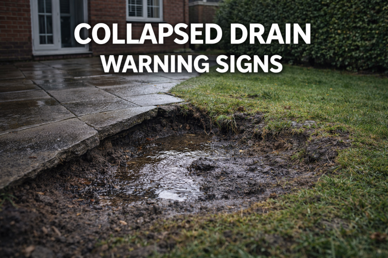 Collapsed underground drain causing ground subsidence and damage in a Kingston residential property