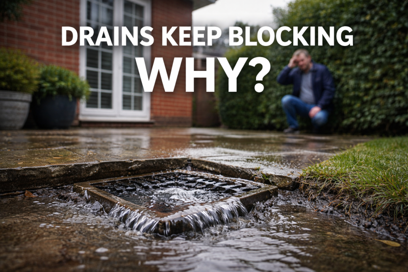 Overflowing outdoor drain at a Kingston home showing recurring blockage problems